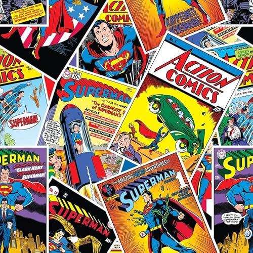 Camelot Fabrics - Superman Comic Stack Toss DC Comics Baumwollstoff, Meterware, 112 cm breit, mehrfarbig, 100 % Baumwolle, lizenziertes Bastelmaterial zum Basteln, Quilten, Schneidern