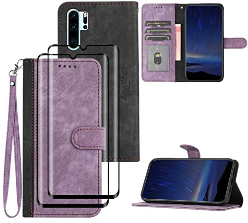 Hoyoikun Funda Compatible con Huawei P30 Pro,Regalar 2 Piezas Protector de Pantalla.Flip Leather Edition,Funda de Cuero PU con Cáscara de TPU,[Soporte Plegable] [Cierre magnético]-Morado