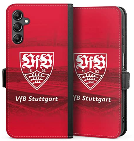 Klapphülle kompatibel mit Samsung Galaxy A 14 5G Handyhülle aus Kunst Leder schwarz Flip Case VfB Stuttgart Stadion Offizielles Lizenzprodukt