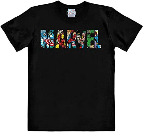 Logoshirt® Marvel Comics I Marvel Logo I Comic Colour I T-Shirt Print I Damen & Herren I kurzärmlig I schwarz I Lizenziertes Originaldesign I Größe L