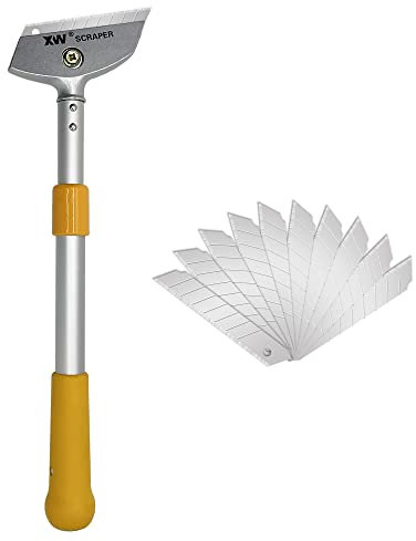 XW Razor Blade Scraper with Adjustable Handle, 23 Long Handle Heavy Duty Floor Scraper, Extra 10 PCS Blades Included