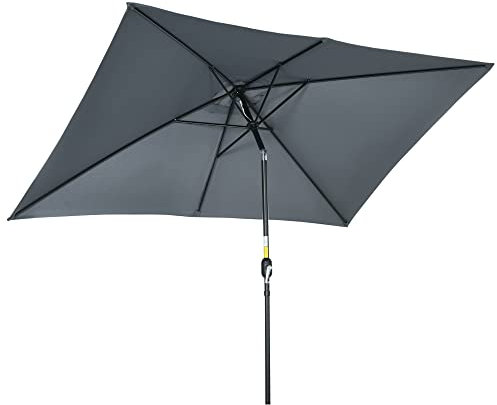 Outsunny Parasol de jardin Parasol droit inclinable rectangulaire aluminium polyester haute densité 3 x 2 m gris foncé
