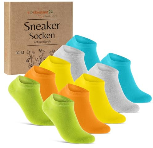 10 Paar Sneaker Socken Herren Damen Baumwolle Komfortbund ohne Naht 70102T WP (Bunt 39-42)