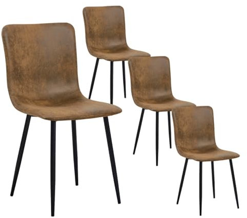 Homy Casa Esszimmerstühle, 4er-Set, Wildleder, Küchenstühle, mit Metallbeinen, Wohnzimmerstuhl, Schwarze Beine, Braun