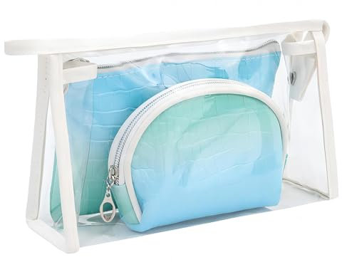 KKNE 3 PCS Neceser,Bolsas de Viaje,Neceser Playa,Neceser Viaje,Bolso Niña,Neceser Niña,Portátil, Amor con Purpurina (Azul-Verde, 3pcs)