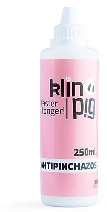 KLINPIG - Líquido Antipinchazos 250 ml, Evita y Sella Pinchazos al Instante, sin Amoniaco Añadido, No Daña Cámara Ni Cubierta, Antipinchazos Bici, Micro Partículas Naturales, Color Rosa, Olor a Chicle