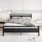 BOFENG King Bed Frame with Wood Headboard,Heavy Duty Metal Platform King Size Bed Frame with Storage No Box Spring Needed,Mattress Base/Strong Steel Slats Support/Noise-Free/Black Bed 150x200cm