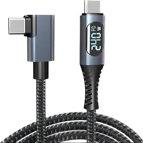 BRIMFORD 1M 240W USB C Display Kabel - Thunderbolt 4 mit LED Anzeige - 40Gbps USB-C Kabel 8K 60Hz LCD, Schnellladekabel für iPhone 16, MacBook Pro/Air, iPad, Pixel, PS5 (Gebogenes)