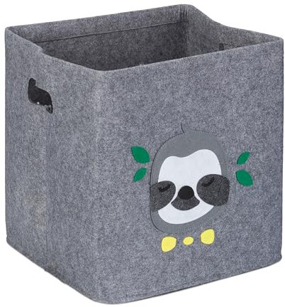 Relaxdays Aufbewahrungsbox Faultier, Stoffbox für Kinder, aus Filz, faltbar, Spielzeugbox, HxBxT: 33 x 33 x 33 cm, grau