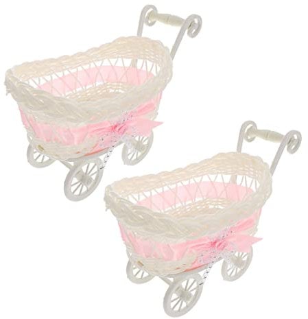 KOMBIUDA 2pcs Party Woven Baskets mini cart ornament farmhouse basket imitation toys doll stroller woven storage basket personalized basket flower trolley cart pp container baby Rattan