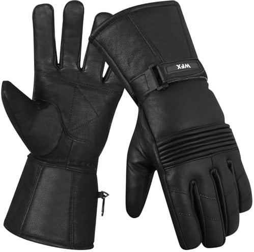 WFX Motorbike Gloves Winter Windproof Wrist Straps Leather Gloves Mens Padded Thermal Heated Motorcycle Gloves Warmer Lined Skiing Warm Hand Gloves Waterproof Gift for Women (Black, L)