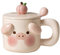 Taza De Café De Cerámica, Linda Taza De Cerámica Con Forma De Animal, Linda Taza De Leche De Cerámica, Encantadora Taza De Té De Cerámica Con Tapa Y Cuchara Para Niñas(Rosa)