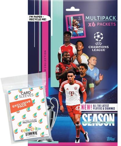 Bundle mit Topps - Champions League 2023/24 - Sammelsticker - 1 Multipack + Exklusive Collect-it Hüllen
