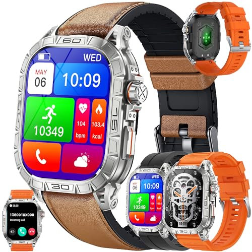2024 Nuovo Smartwatch Uomo con Chiamate Bluetooth, 1,96'' AMOLED Orologio Fitness con 24/7 Monitor Temperatura Corporea Sonno e Cardiofrequenzimetro, SpO2, Orologio Sportivo 5ATM iOS Android (Argento)