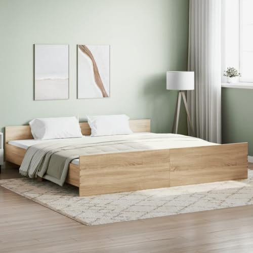 Festnight Bett 200x200 cm Holz Holzbett Massivholzbett Bettgestell mit Lattenrost Einzelbett Doppelbett Bettrahmen Jugendbett Sonoma Eiche