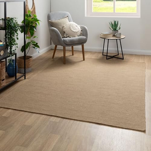 Steffensmeier Handweb Teppich Kelim Delhi | 100% Schurwolle in der Nutzschicht, Beige, handgewebt, Größe: 60x120 cm Wohnzimmer und Schlafzimmer