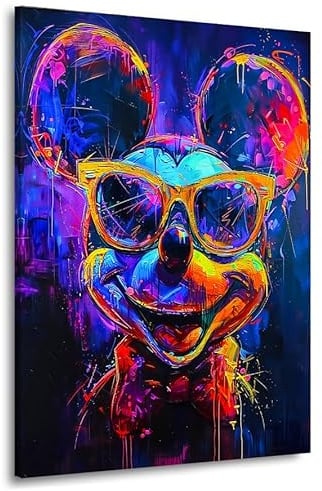 Kunstgestalten24 | Micky Maus Abstrakt Comic Leinwand Bild mit Echtholz-Keilrahmen | Leinwandbild Wandbild Kunst Art | Hochwertige Kunstdrucke | 30x40 mit 2cm Rahmentiefe