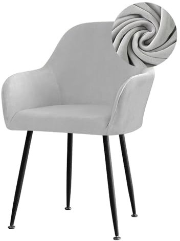 Highdi Stuhlhussen mit Armlehne, Stretch Samt Stuhlbezug Hochlehner Esszimmerstühle Bezug Sesselbezug Hussen für Stühle Waschbar Universal für Esszimmer Hotel Bankett Deko (Hellgrau,4er Set)