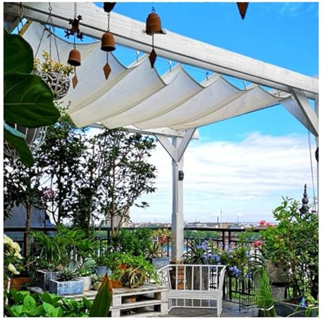 Voile D'ombrage pour Pergola Rétractable Auvent De Vague, Auvent en Fil Coulissant Perméable À l'eau Et Bloc UV pour Terrasse Arrière-Cour Pont (Couleur : Blanc, Taille : 1.8x6m)