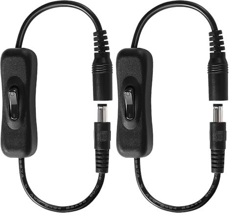 KUOQIY 2 PCS DC Inline On/Off Switch, 5.5x2.1mm, DC Power Extension Cord with Switch, Male to Female Adapter Connector Cord, for LED Strip Light, Black