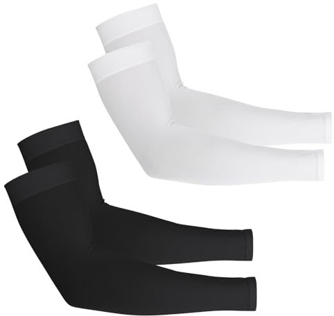 Yolev 2 Paar Armstulpen Damen UV Schutz Kühlende Kompressions Sonnenschutz Handstulpen Fingerlos Weiß Warme Garten Ärmel Fußball Volleyball Armschoner Sport Arm Sleeve Gaming