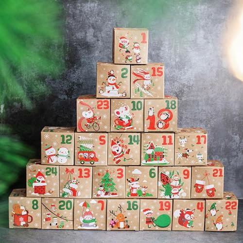 Befüllen Sie Ihren eigenen Adventskalender, DIY-Adventskalender-Boxen, leere Adventskalenderboxen, 24 Weihnachts-Adventskalender-Boxen, Weihnachtsfeiertagsdekoration, leere Süßigkeiten-Box,