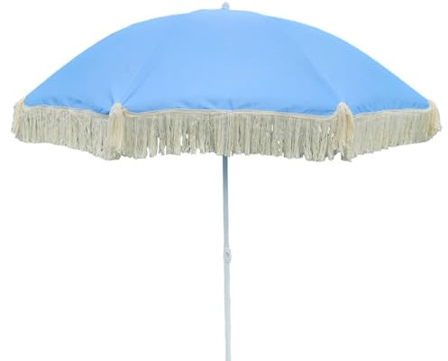 Meinposten Sonnenschirm BLAU Strandschirm Schirm UV Schutz mit Tasche Fransen knickbar Ø 150 cm