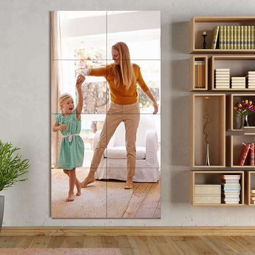 SLHOWOW Glass Full Length Wall Mirror Tiles, 12'' x 12'' x 8PCS, Full Length Body Wall Mounted Mirror for Bedroom, Home Gym, Door