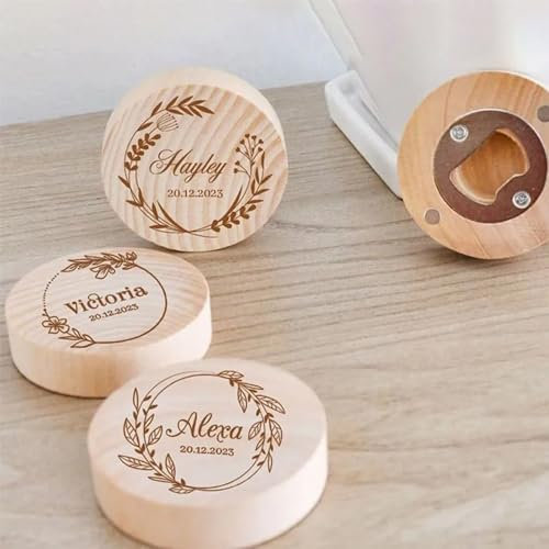 Décapsuleur de mariage personnalisé, décapsuleur en bois personnalisé, décapsuleur rond personnalisé, cadeau de mariage personnalisé (50 pièces)