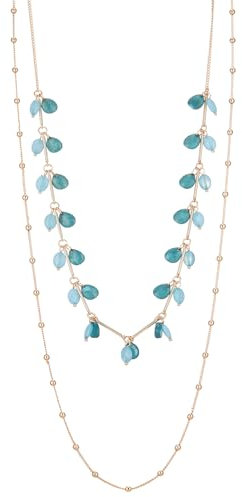 Bulinlin Damen Lange Kette Gold Lange Perlen Statement Kette Gold Modeschmuck Geburtstagsgeschenk für Frauen(Sea green)