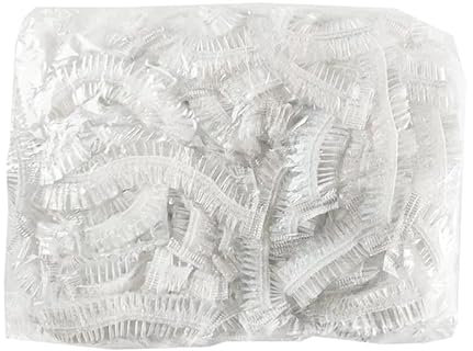 100 Stück Duschhauben Einweg, weiß, transparent, Kunststoff, elastische Badekappen, wasserdichte Haarkappen, Labor-Kopfabdeckungen, Einweg-elastische Mob-Kappen zum Kochen, Spa, Hotel, Heimgebrauch