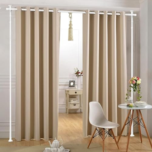 Raumteiler, Keine Bohrung Gardinenstange für Raumtrennung, 4-10ft (H) 71-176 cm (B) einstellbare schwerlastbereich Boden bis zur Decke Raumteiler, tragbare hängende Teiler Raumtrenner, Weiß
