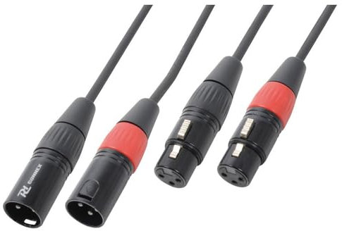 PD Connex CX60-12 Double XLR to XLR Cable 12m - Twin Male to Female, Shielded Balanced Wires, Durable Metal Body, Color-Coded Plugs, Reusable Tie for Studio and Live Sound