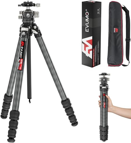 EVUMO ST6C Carbon Fiber Tripod with 40mm Low Profile Ball Head, 69'' Lightweight Compact Carbon Fiber Travel Tripod, Professional Heavy Duty Camera Stand for DSLR Camera Camcorder, Max Load 44lbs/20kg