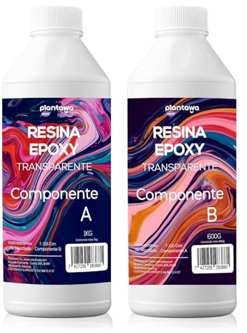 PLANTAWA Resina Epoxi Transparente 1,6kg | Resina + Endurecedor No Tóxicos para Creaciones Artísticas, Recubrimiento de Superficies y Joyería | Efecto Agua para Bricolaje