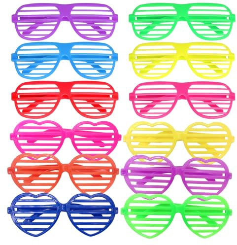 12pcs Shutter Brille 80er,6 Farben Shades Brille Gläser Shutter Mode Neon Farbe Shutter Shades Brille für Fotozubehör,Partygeschenke,80er Party,Fasching,Halloween Party,Weihnachtsfeier