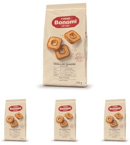 Forno Bonomi Frollini Quadri. Biscotti ottimi sia per la tua colazione che come snack. Da gustate da soli o inzuppati in latte, té o caffè. Confezione da 3000 g