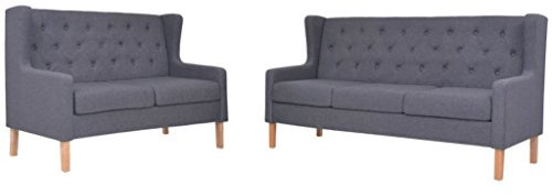 Brokky 2-TLG. Sofa-Set Stoff Grau Lounge Sofa Set Sessel Couch Loungesofa Polstersofa Sofagarnitur Wohnzimmer