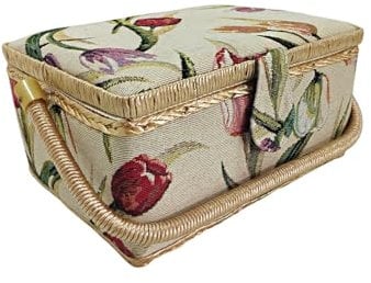 Mittlerer Nähkasten, Stoffbezogener Nähkasten mit Fächern, Nähkästchen, Geschenk für Mütter, Freunde, Schwestern, (Tulpe, Mittlerer)