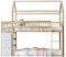Zenithpath Etagen-Kinderbett 90× 200 cm, Hausform, Sicherheitszaun-Design, Mit Aufbewahrungskommode und Regalen, Niedriges Hochbett mit Leiter, Massivholzrahmen, Holzfarbe (Holzfarbe)