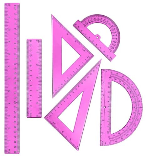 AUEFUDQ 1 set di righelli in plastica per matematica, include goniometro, righelli triangolari, righello dritto da 30,5 cm e 15,2 cm, righello trasparente per geometria, matematica