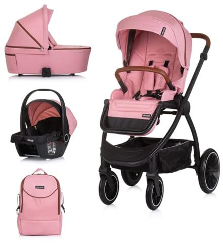 Chipolino passeggino 3in1 Prestige navicella zaino i-Size segiolino auto bambini, colorazione:rosa
