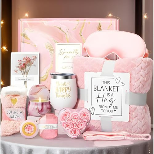 Kit pour Femme Cadeau d'Anniversaire pour Femme | Set Relaxation et Bien-être avec Couverture en Flanelle pour Soeur Mère Épouse Amie