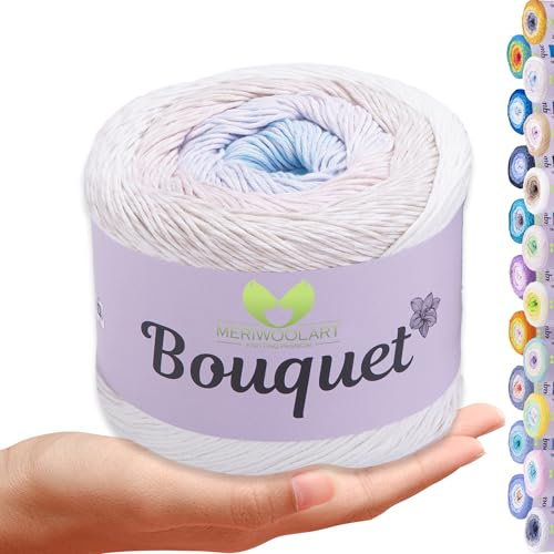MeriWoolArt Bouquet Baumwollgarn – 100% Baumwolle garn – Häkelgarn & Strickgarn mehrfarbig – 250g, 500m – Ideal für Tücher, Babydecken, Amigurumi, Sommerkleidung & Wohnaccessoires 709