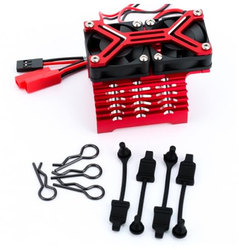 Motor Cooling Fan & Body Clips for Arrma 1/8 Typhon 6S Kraton 6S 1/7 Felony Mojave Upgrade Parts (Red)