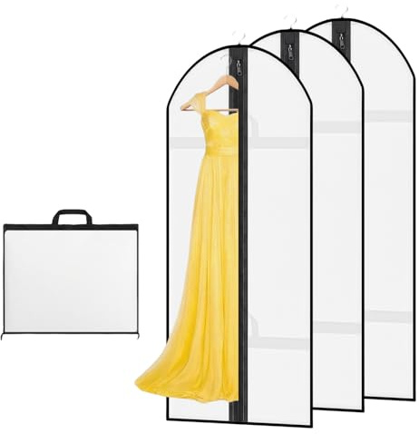 AMFUN 3 PCS Dress Bag,Full Length Travel Suit Bag with Zipper, Dust-proof Clothes Covers Protector Bags,Gown Garment Bag for Long Dresses, 180×60 cm (White)