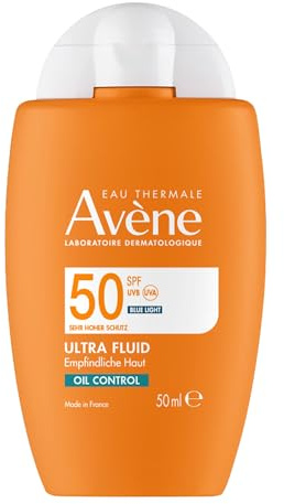 AVENE Sun Care - Ultra Fluid Oil Control SPF50 - Face Sun Cream - High Sun Protection Against UVB, UVA & HEV Blue Light - Water Resistant - High Tolerance, Fragrance-Free - Sensitive Skin - 50 ml