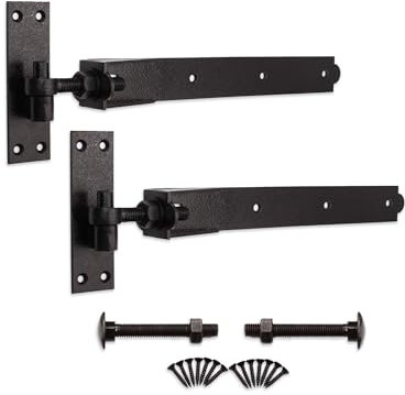Epoxy Black Pair of 18” (450mm) Adjustable Hook and Band Hinges Garden Gate Fitting Kit – Suitable for Wooden Barn Shed Doors, Garage Doors & Outdoor Gates
