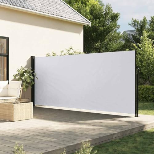 Store Latéral Extensible Extérieur, Brise Vue Rétractable Blanc, 100% Polyester Imperméable UV, Auvent de Terrasse avec Poteaux Acier/Aluminium, Store Enrouleur Exterieur, 160 x 300 cm