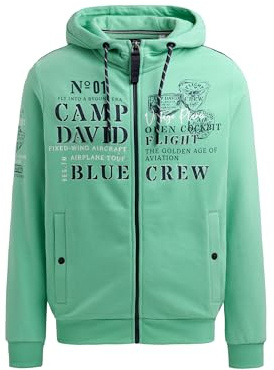 Camp David Herren Sweatjacke mit Kapuze und Logo Artworks Flight Green, L